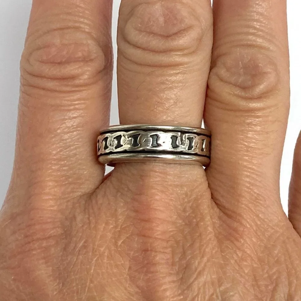 Sterling Silver 925 Mexico Curb Chain Pattern Spinner Band Ring Sz 9.5 - 9.75